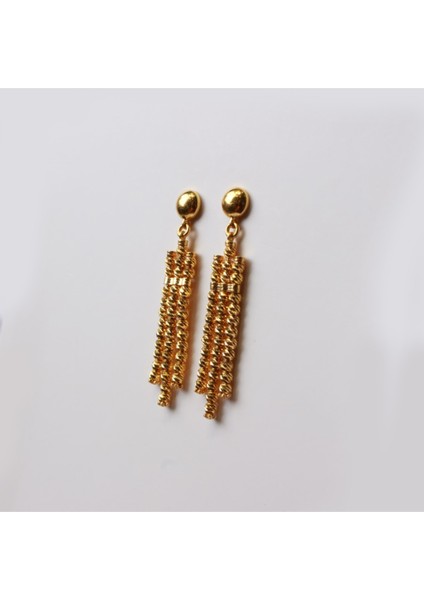 Dorika Top Top Desenli Üç Sıra Sarı Küpe fiyatları