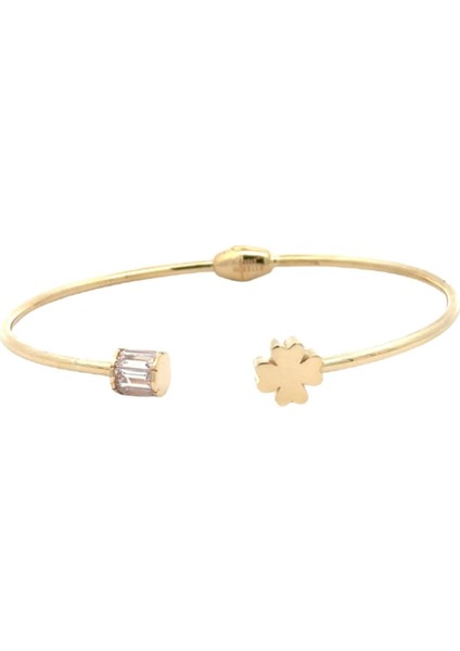 Zirkon Taşlı Yonca Figürlü Modern Tarz Tasarım Yeşil Altın Kelepçe Bileklik fiyatları