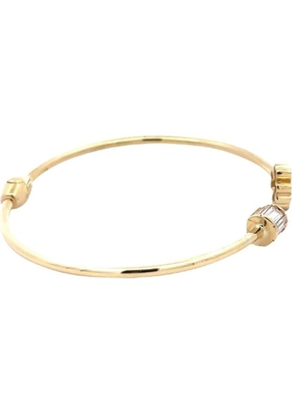 Zirkon Taşlı Yonca Figürlü Modern Tarz Tasarım Yeşil Altın Kelepçe Bileklik modelleri