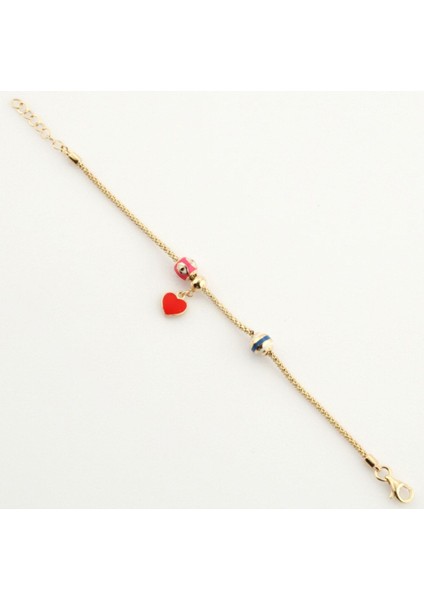 Charm Sallantılı Mineli Yeşil Altın Çocuk Bileklik