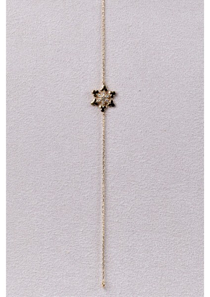 Zirkon Taşlı Büyük Kar Taneli Yeşil Altın Bileklik