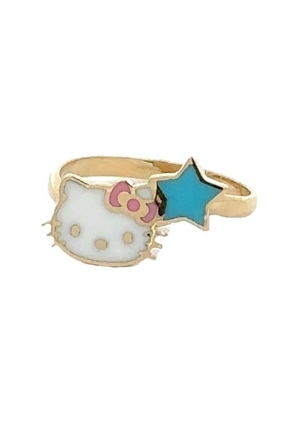 Mine Hello Kitty ve Yıldız Detaylı Altın Çocuk Yüzük