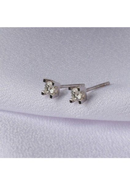 Pırlanta Tektaş Beyaz Altın Küpe