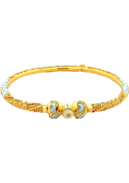 Turkuaz Beyaz Renk Mine Detaylı Hint Işi Işlemeli Yeşil Altın Kelepçe Bileklik fiyatları