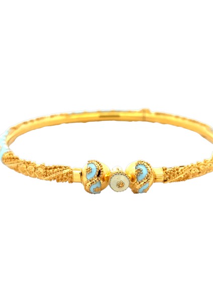 Turkuaz Beyaz Renk Mine Detaylı Hint Işi Işlemeli Yeşil Altın Kelepçe Bileklik indirimleri