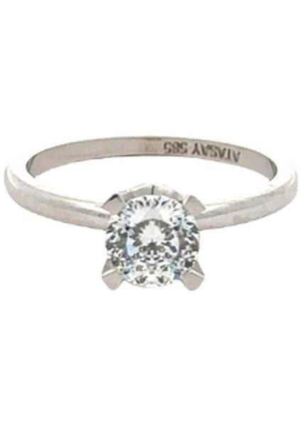 Swarovski Taşlı Takoz Tırnak Tektaş Beyaz Altın Yüzük