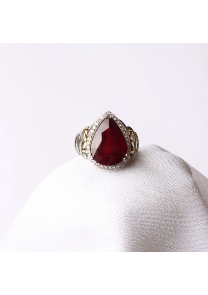 Pırlanta Yakut Taşlı Beyaz Altın Yüzük