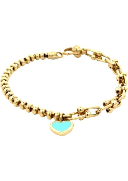 Mine Sallantılı Kalp Figür Farklı Zincir Yeşil Altın Bileklik fiyatları