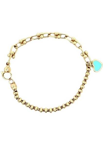 Mine Sallantılı Kalp Figür Farklı Zincir Yeşil Altın Bileklik fırsatları