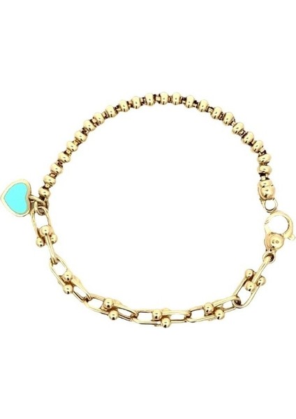 Mine Sallantılı Kalp Figür Farklı Zincir Yeşil Altın Bileklik indirimleri