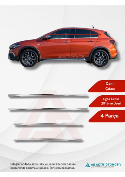 Fiat Egea Hb-Cross Cam Çıtası 4 Parça 2016 ve Uyumlu Üzeri Krom Paslanmaz Çelik