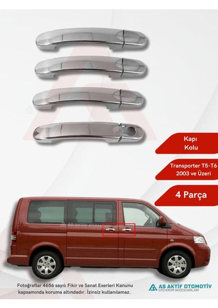 Volkswagen Transporter T6 Van Kapı Kolu (4 Kapı) 4 Parça 2015 ve Üzeri Krom Paslanmaz Çelik
