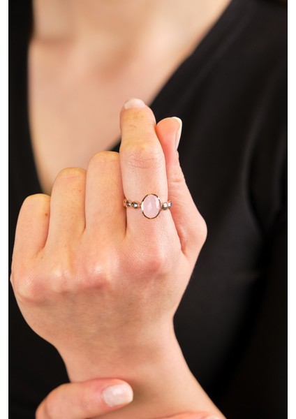 Pink Quartz Taşlı Rose Altın Yüzük