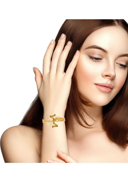 Dorika Model Toplu Çok Sıralı Tarz Sarı Altın Kelepçe Bileklik