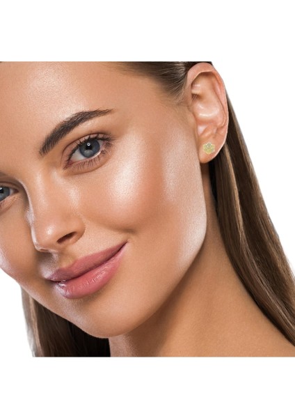 Zirkon Taşlı Çiçek Model Altın Küpe