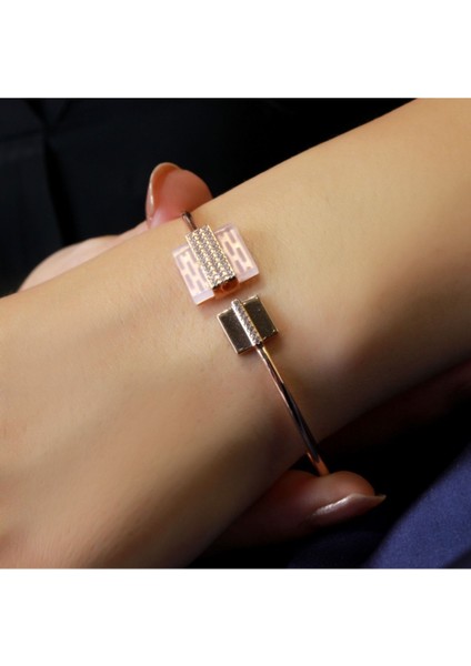Pink Quartz Zirkon Taşlı Rose Altın Kelepçe Bileklik modelleri