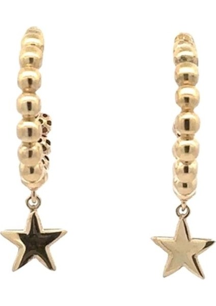 Sallantılı Yıldız Detaylı Tırtıklı Yarım Halka Altın Küpe fiyatları