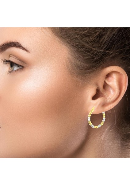 Dorika Model Toplu Halka Çift Renk Altın Küpe