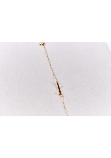 Çubuk Kenarında Incili Yeşil Altın Bileklik