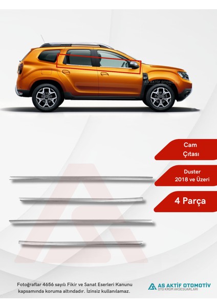 Dacia Duster Suv Cam Çıtası 4 Parça 2018 ve Üzeri Krom Paslanmaz Çelik