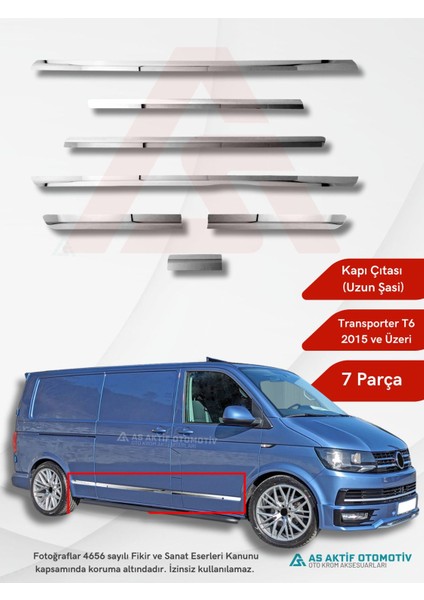 Volkswagen Transporter T6 Van Yan Kapı Çıtası (Uzun Şasi) 7 Parça 2015 ve Üzeri Krom Paslanmaz Çelik