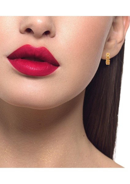 Zirkon Taşlı Şık Örgü Model Halka Sarı Küpe