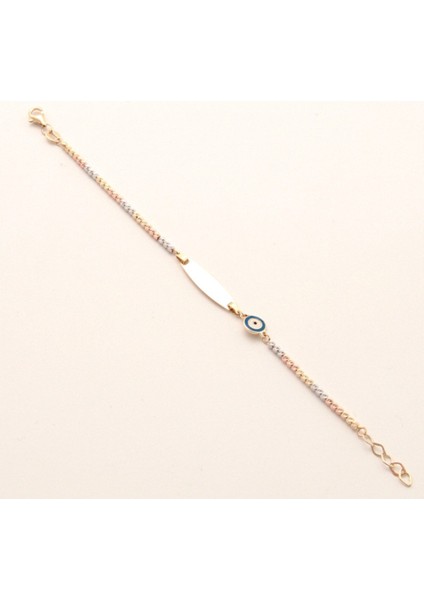 Nazar Boncuklu Plaka Yeşil Altın Çocuk Bileklik