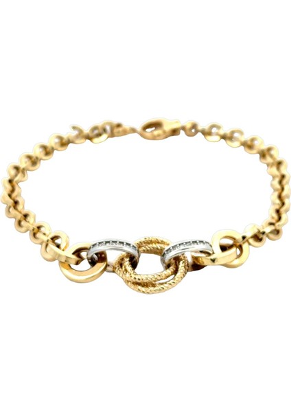 Dar ve Kalın Halka Geçişli Şık Tasarım Zirkon Taş Detaylı Iki Renk Altın Bileklik fiyatları