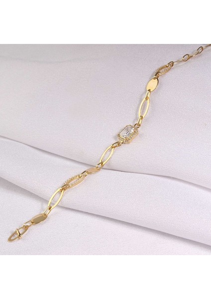 Zirkon Baget Taşlı Tasarım Yeşil Altın Bileklik