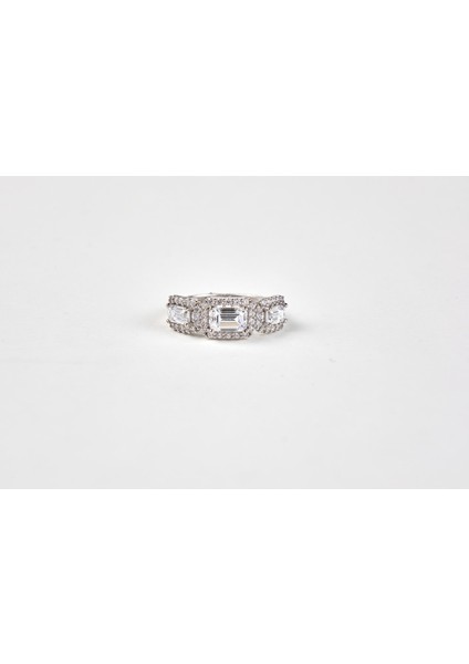 Swarovski Taşlı Tria Baget Beyaz Altın Yüzük