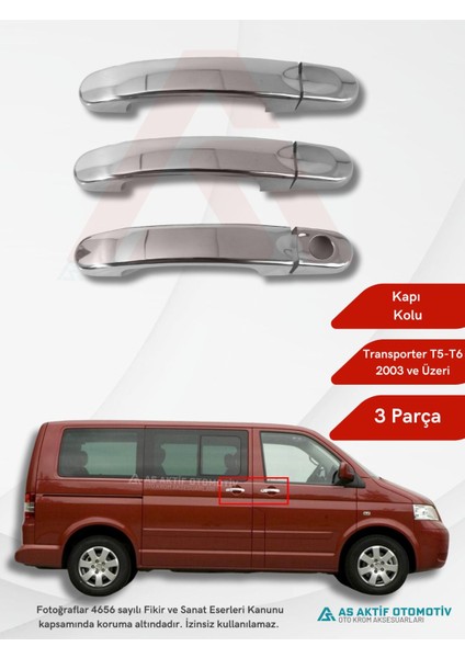 Volkswagen Transporter T6 Van Kapı Kolu (3 Kapı) 3 Parça 2015 ve Üzeri Krom Paslanmaz Çelik