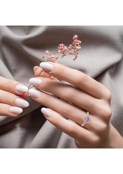 Pırlanta Sentetik Renkli Taşlı Beyaz Altın Yüzük