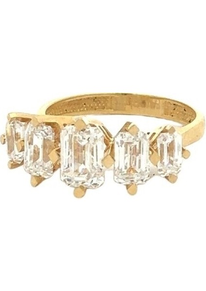 Zirkon Emerald Kesim Beştaş Altın Yüzük