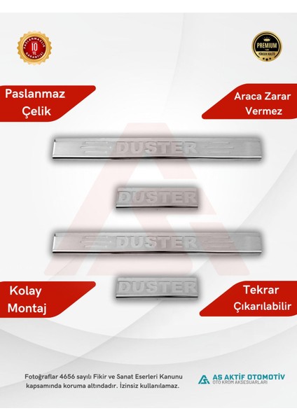 Dacia Duster Suv Kapı Eşiği 4 Parça 2010 ve Üzeri Krom Paslanmaz Çelik