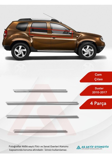 Dacia Duster Suv Cam Çıtası 4 Parça 2010-2017 Krom Paslanmaz Çelik