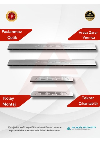 Aktif Oto Krom Fiat Egea Sd/hb/sw Kapı Eşiği 4 Parça 2015 ve Üzeri Krom Paslanmaz Çelik