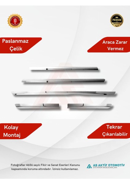 Volkswagen Transporter T6 Van Yan Kapı Çıtası (Kısa Şasi) 5 Parça 2015 ve Üzeri Krom Paslanmaz Çelik