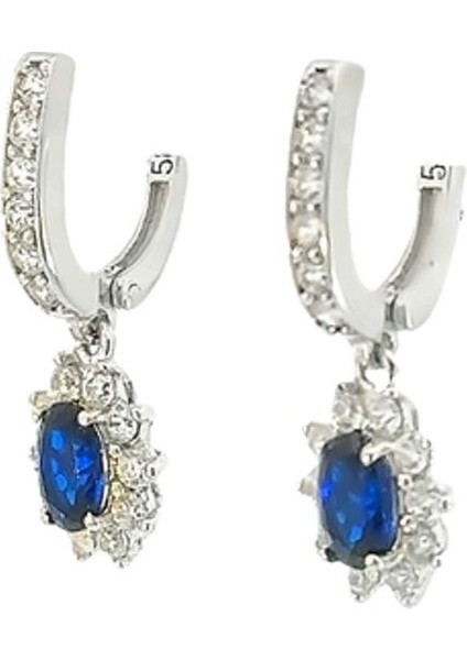 Zirkon Safir Taşlı Sallantılı Klasik Beyaz Küpe