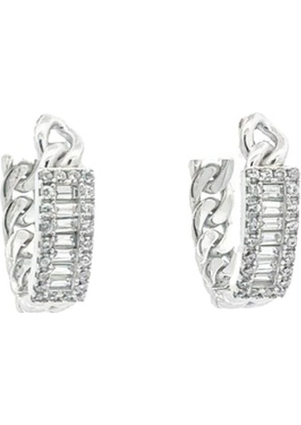Swarovskı Baget Taşlı Gurmet Model Halka Beyaz Küpe