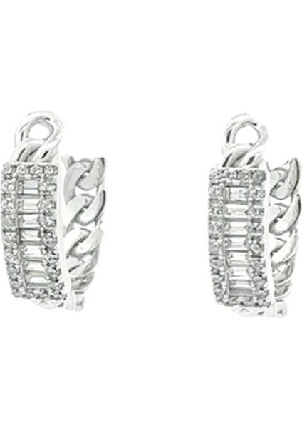 Swarovskı Baget Taşlı Gurmet Model Halka Beyaz Küpe