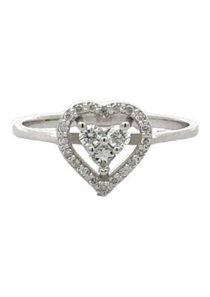 Pırlanta Taşlı Kalp Modeli Dışı Çerçeveli Beyaz Altın Yüzük fiyatları