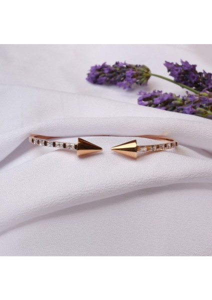 Zirkon Taşlı Baget Rose Altın Kelepçe Bileklik