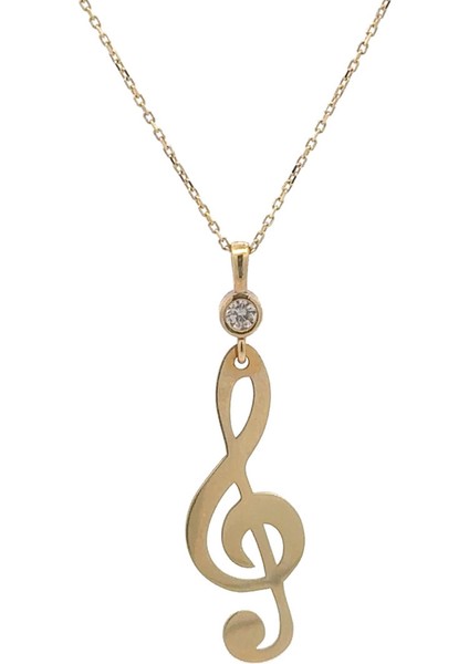 Zirkon Taş Detaylı Sol Anahtarı Altın Kolye