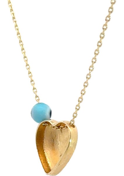 Kabartma Kalp Figürlü Nazar Boncuk Detaylı Altın Kolye modelleri