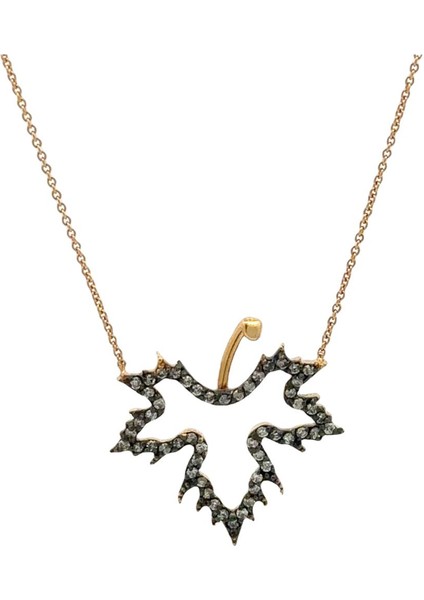 Pırlanta Taşlı Yaprak Rose Altın Kolye