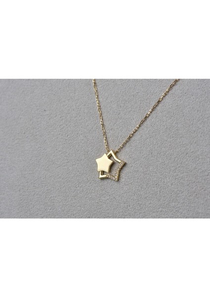 Zirkon Taşlı Çift Yıldız Figürlü Altın Kolye fiyatları