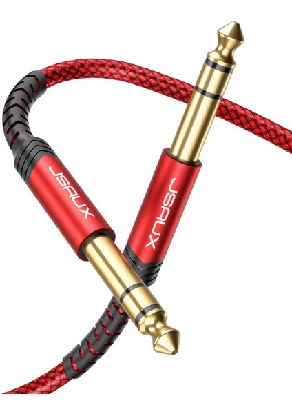 6.5mm To 6.5mm 1/4 Inç Gitar Enstrüman Kablosu Kırmızı Trs Stereo Ses Kablosu Erkek - Erkek Düz-Düz Elektro Gitar, Bas Gitar, Elektrik Mandolin Kablosu CM0007 3 Metre