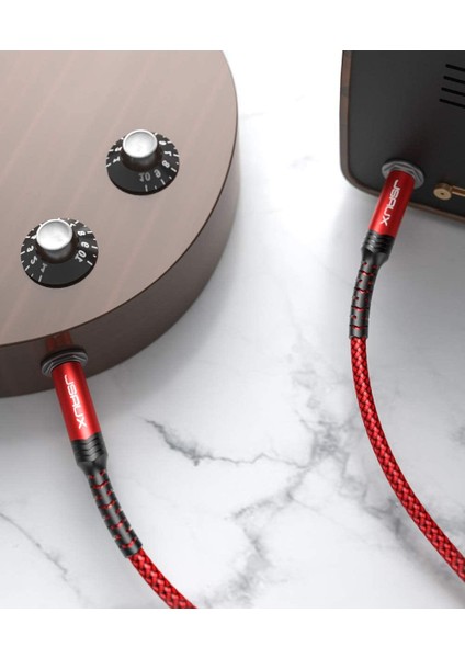 6.5mm To 6.5mm 1/4 Inç Gitar Enstrüman Kablosu Kırmızı Trs Stereo Ses Kablosu Erkek - Erkek Düz-Düz Elektro Gitar, Bas Gitar, Elektrik Mandolin Kablosu CM0007 3 Metre fırsatları