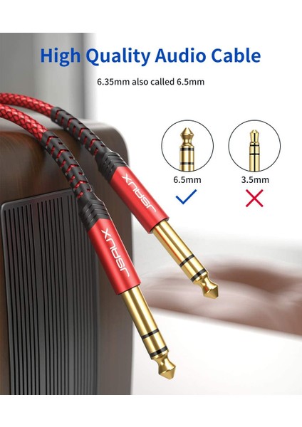 6.5mm To 6.5mm 1/4 Inç Gitar Enstrüman Kablosu Kırmızı Trs Stereo Ses Kablosu Erkek - Erkek Düz-Düz Elektro Gitar, Bas Gitar, Elektrik Mandolin Kablosu CM0007 3 Metre indirimleri