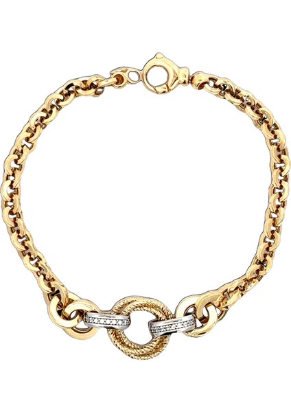 Dar ve Kalın Halka Geçişli Şık Tasarım Zirkon Taş Detaylı Iki Renk Altın Bileklik modelleri